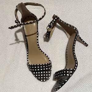Ann Taylor Black & White Woven Ankle-Strap Heels